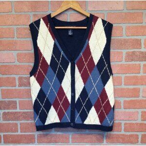 Vintage Mountain Lake Argyle Sweater Vest Sz L Preppy Old Money Grandpa Academia